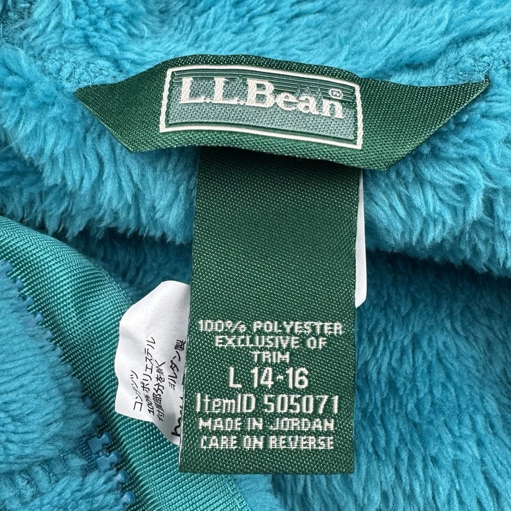 LL BEAN Kids L 14-16 Hi-Pile Fleece‎ Blue Full Zip Hooded Fleece Jacket Large - Picture 3 of 10